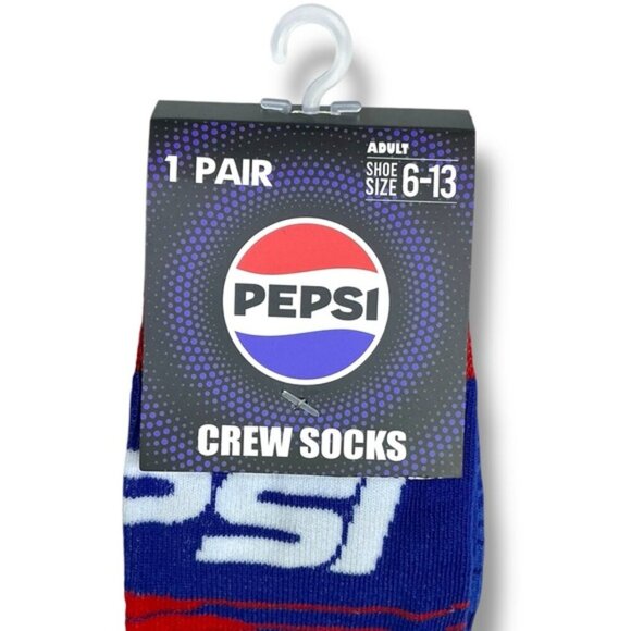 Pepsi Novelty Crew  Socks Reinforced Toe Heel Red Blue Unisex Men Shoe SZ 6-13 - Picture 6 of 16